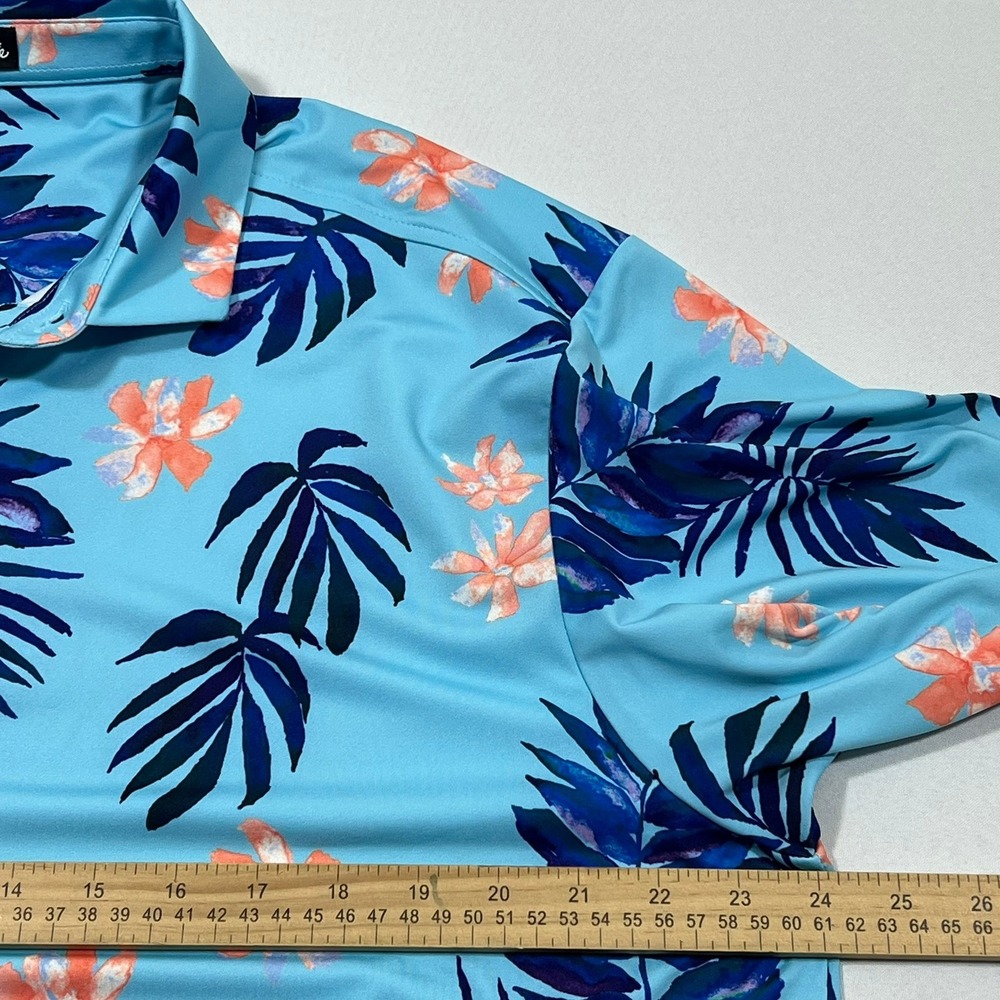 Bad Birdie Golf Polo Shirt Performance Bayou Blue Tropical Floral Palm Men's 2XL - Picture 5 of 10